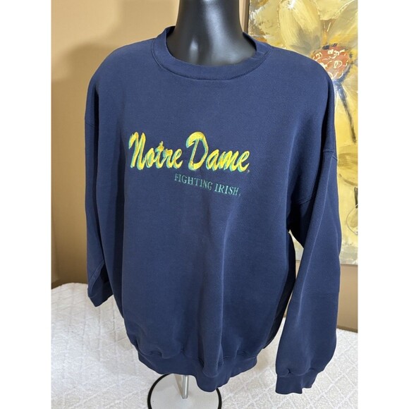 Vtg 80s Notre Dame Fighting Irish Embroidered Blue Sweatshirt Men’s XL  DETAILS - Picture 4 of 14